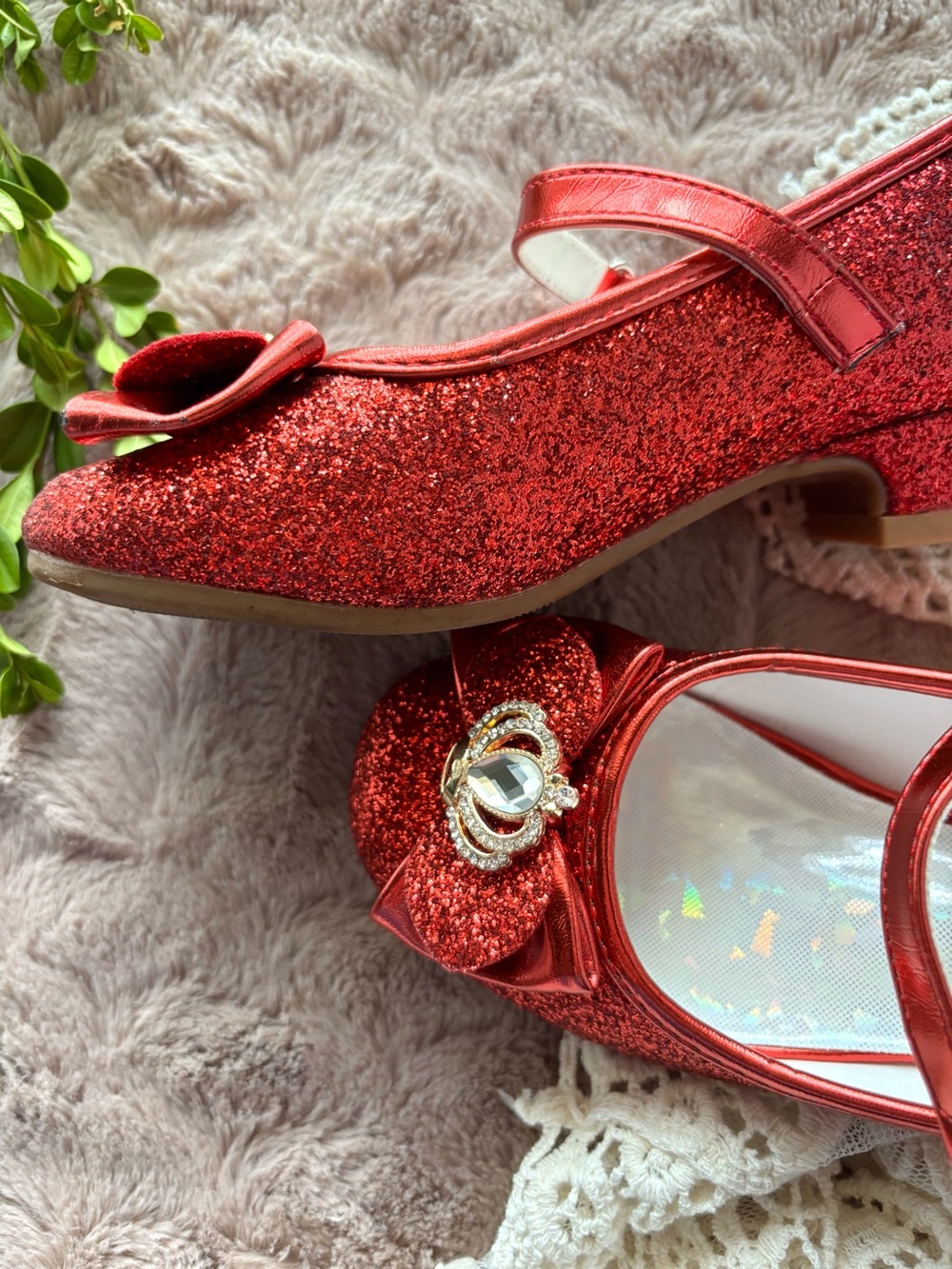 Stelle Red Sparkle Princess Heels w/ Gold Rhinestone Crown – Girls Size 2 - Picture 2 of 9